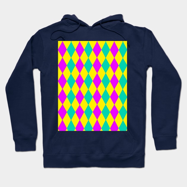 Teal, Purple Yellow Mardi Gras Diamond Harlequin Pattern Hoodie by Art by Deborah Camp